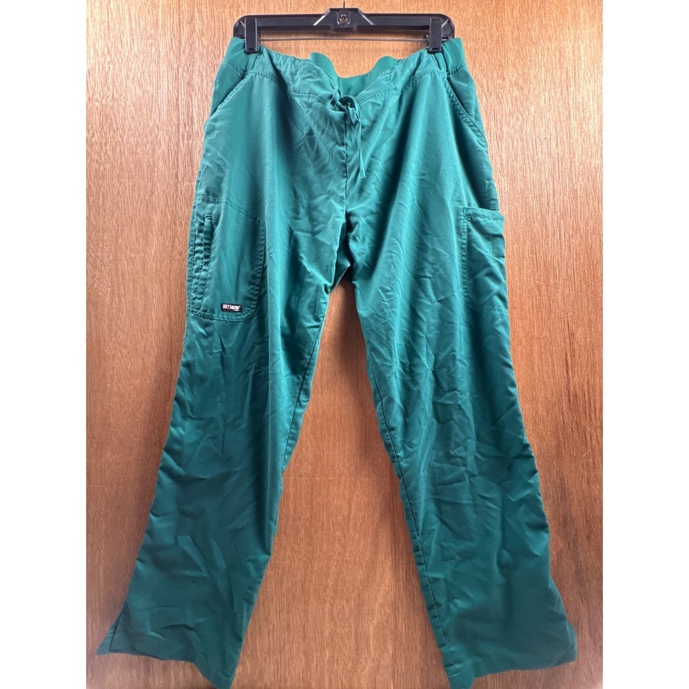 Greys Anatomy by Barco Women L Green Cargo Scrub Pants Drawstring Straight Leg